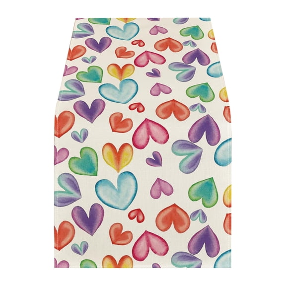 FYTPOV Colorful Table Runner, Valentines Day Decorations, Hearts Love Printed Table Runner for Wedding Party, Christmas Runner for Table Home Decor, 13x35 inch