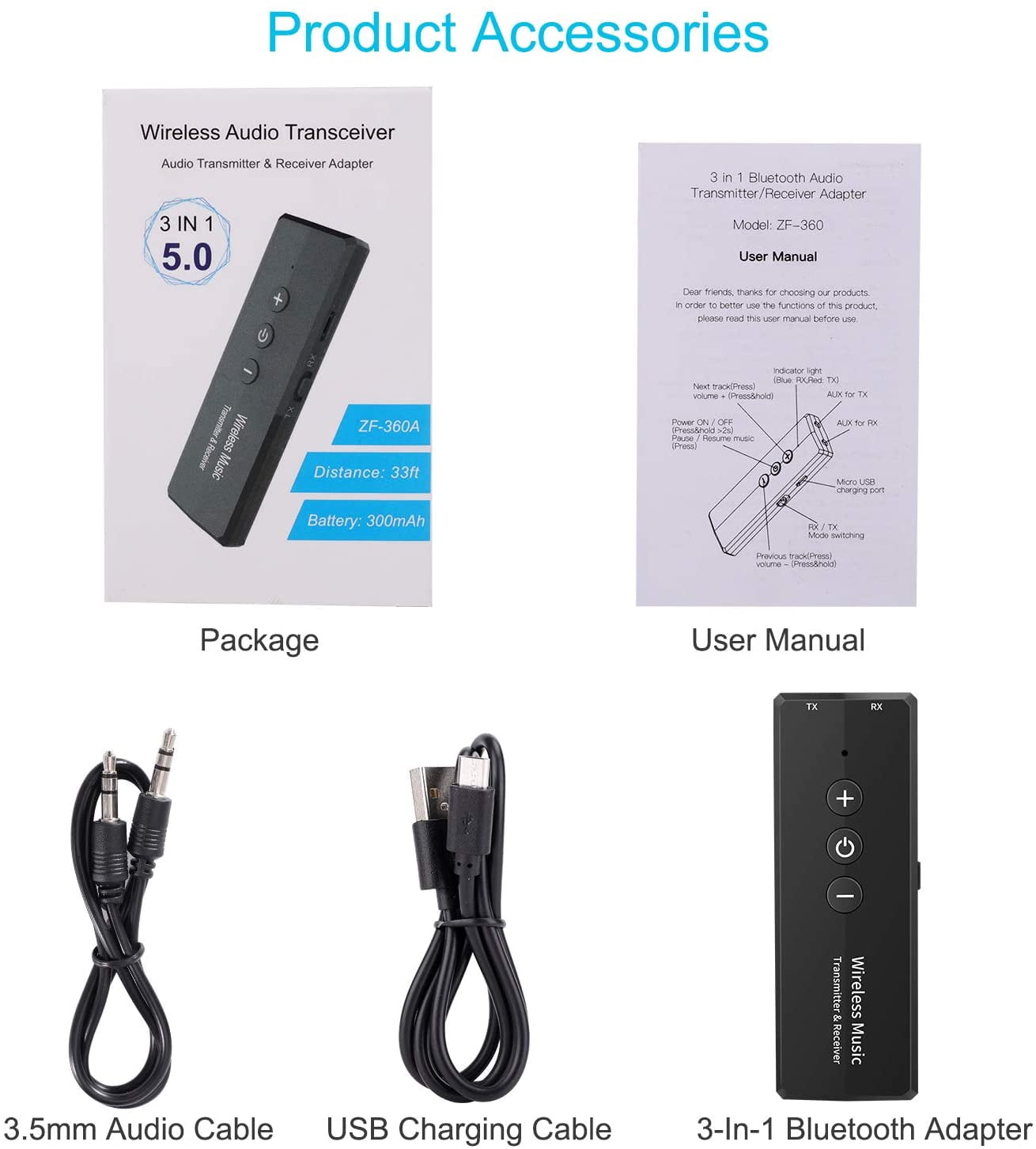 Récepteur Bluetooth Émetteur 3 en 1 Adaptateur Bluetooth 5.0 +