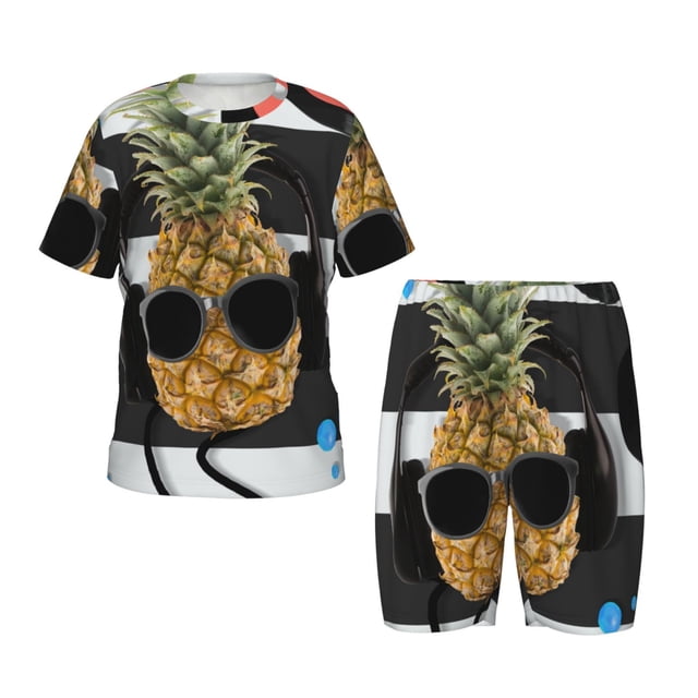 Balery Pineapple With Black Glasses Conjunto de Pijama Infantil de Manga Corta con Estampado – Ropa de Dormir de Algodón Suave-Medium