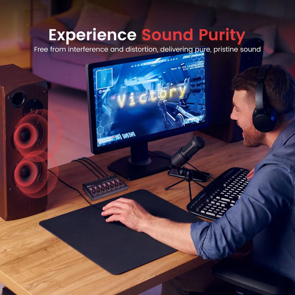 6-Channel Wireless BT Streaming Mini Line Mixer with USB Audio Interface - 6 Mono/Stereo Switching Inputs