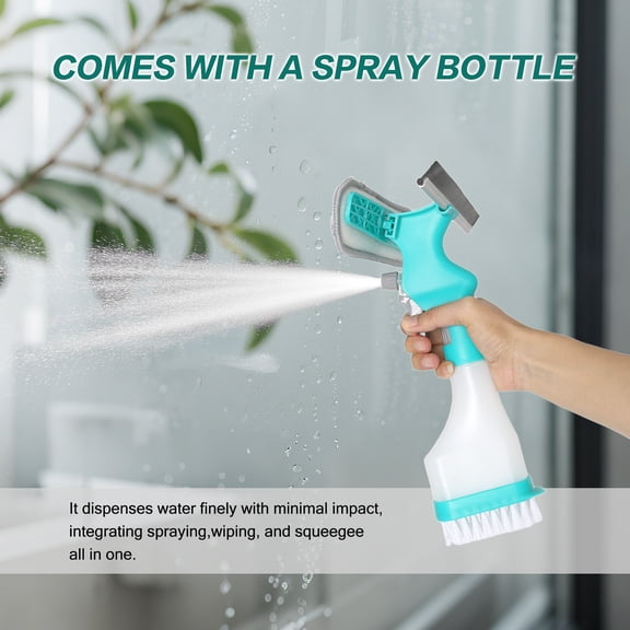 4-in-1 Glass Wiper with Spray Bottle | Scraper   Scrub/Cleaning Brushes | Multifunctional for Floor, Wall Tile, Window Cleaning