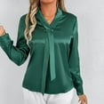 thumbnail image 6 of Womens Satin Long Sleeve Blouses Tie Neck Solid Color Shirt Fall Dressy Fashion Lightweight Comfy Work Party Tops XS-XL, 6 of 6