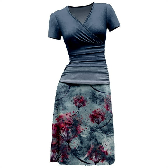 Lolmot Shirt Dresses for Women Summer Casual Ruched Bodycon Sexy V Neck Short Sleeve Floral Print Stretchy Fitted Cocktail Party Club Mini Dresses