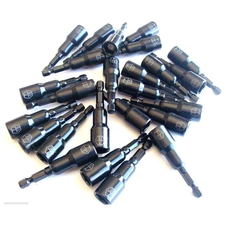 LOT OF ~ 25 ~ LASER ETCHED 7/16" IMPACT MAGNETIC NUT SETTERS 2-9/16" LONG NUTSETTER DRIVER 1/4" HEX SHANK