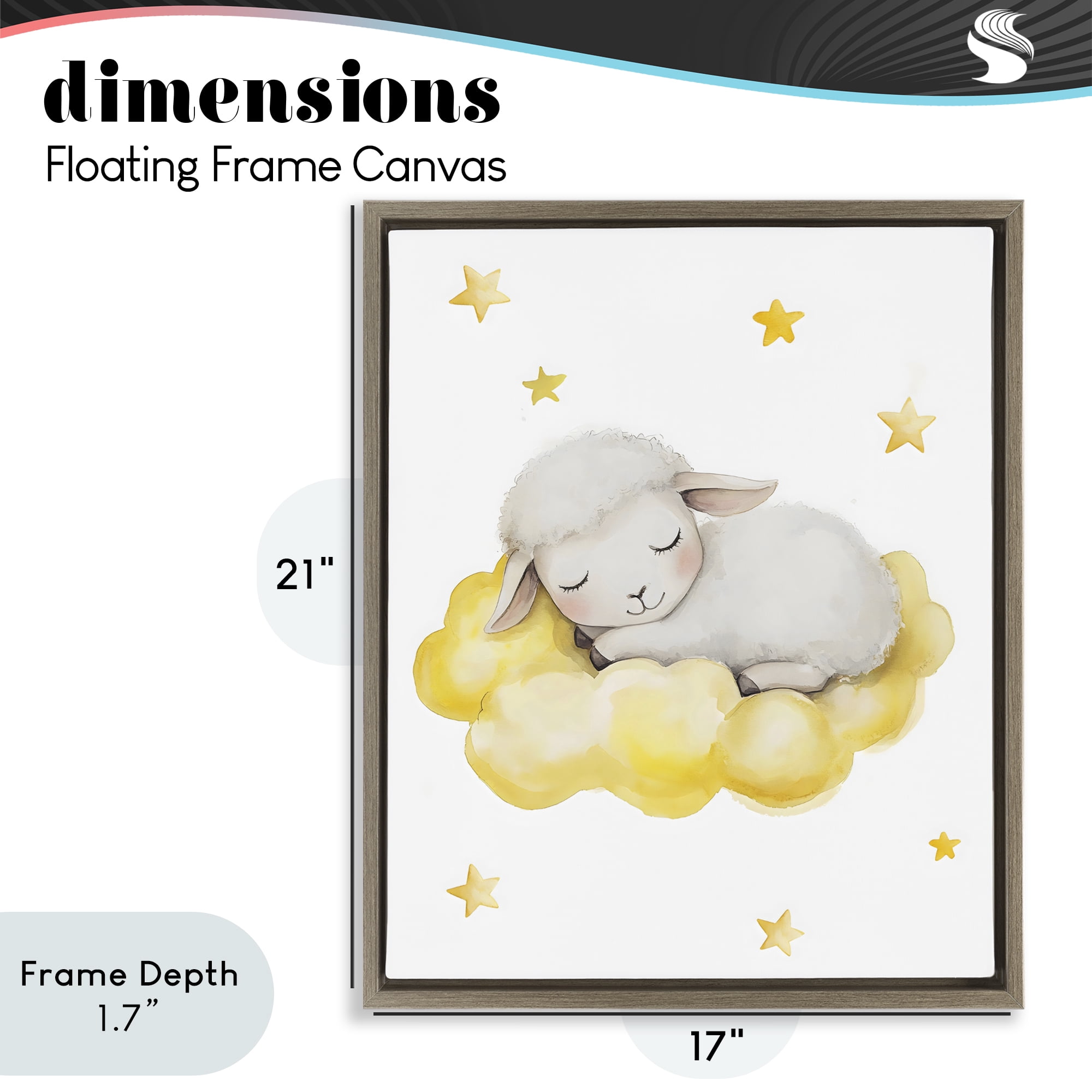 Stupell Industries Sleeping Sheep on Yellow Cloud Brown Framed Floater Canvas Wall Art, design by LSR Design Studio