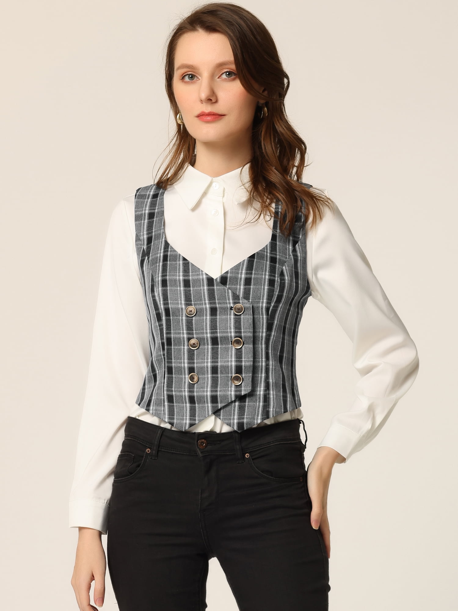 DARING DIVA Women's Costume Plaid Versatile Racerback Suit Vests M Black