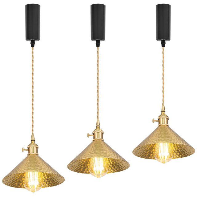 FSLiving Hauteur de Suspension Réglable, Pendentifs d'Éclairage Halo, Cordon de 5 Pieds, Éclairage Rétro Dimmable en H, Interrupteur Rotatif en Laiton Industriel E26, Martelé, Fait Main, en Cuivre pour Îlot de Cuisine