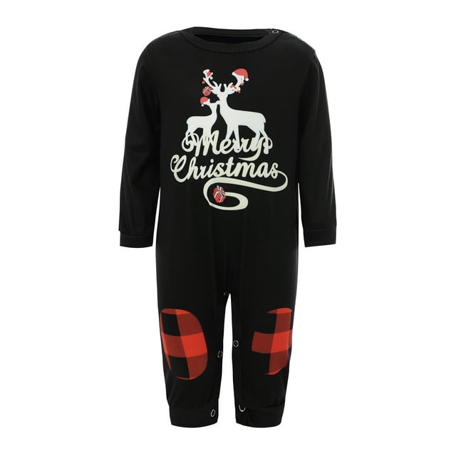 TheFound Ensemble de Pyjamas de Noël pour Famille Imprimé Lettres + Pantalon à Carreaux