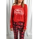 thumbnail image 2 of ABPHQTO Ropa de estar por casa de dos piezas con estampado de tartán rojo Feliz Navidad para mujer, 2 of 5