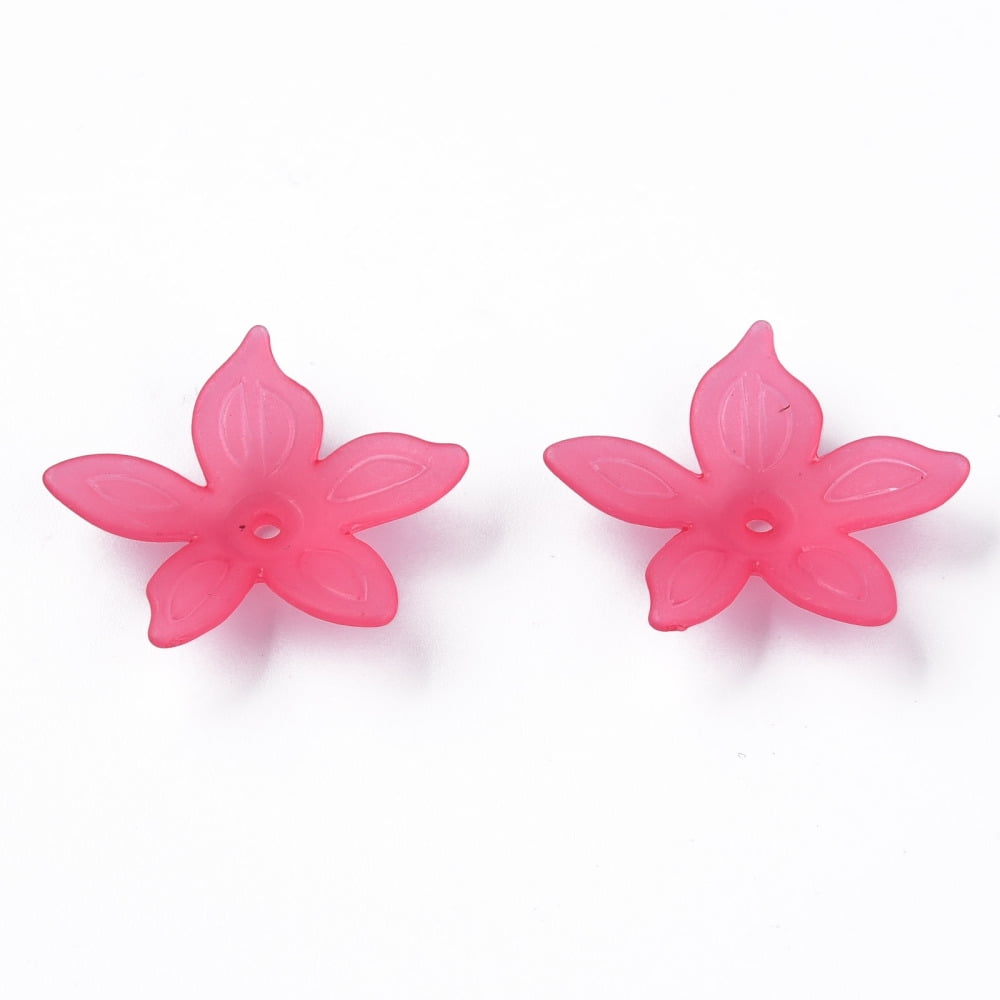 Transparent Acrylic Beads Frosted Flower Cerise 26x27x6mm Hole: 1.8mm 980pcs/500g