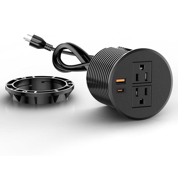 ZHANGONG Recessed Desk Power Grommet with 20W USB-C, Flush Mount Desktop Outlet, 2 AC Socket 2 USB Ports (20W PD QC3.0), 6.5FT Cord for Home Office Conference Table