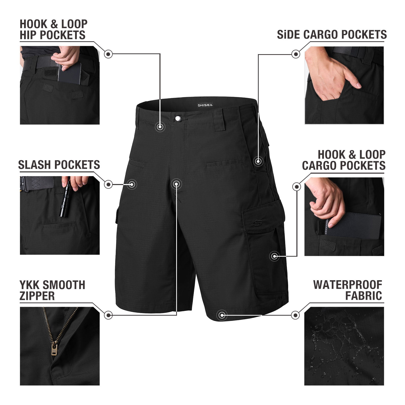 HISEA Men's Tactical Cargo Shorts Breathable Water Resistant Work Hiking Shorts with 8 Pockets 