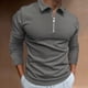 thumbnail image 2 of Gibobby Playera polo hombre Camiseta informal de tela a rayas de otoño para hombre, camiseta de manga larga con cuello vuelto y cremallera(Gris,M), 2 of 5