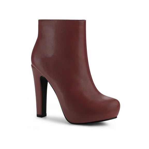 BLISSFUL STEP Women's Round Toe Zipper Platform Block Heel Ankle Boots