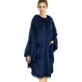 thumbnail image 6 of PAVILIA Angel Wrap Poncho Blanket for Women | Plush Warm Fleece Wearable Blanket Shawl Cape with Pom Pom Fringe and Pockets, Cozy Gifts for Women (Navy Blue), 6 of 7