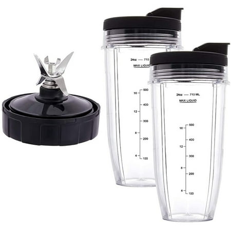 

24Oz Cups with To-Go Lids 7 Fins Extractor Blade for Nutri Ninja Auto IQ BN801 SS101 BL480-30 BL641 BL642-30 Blender