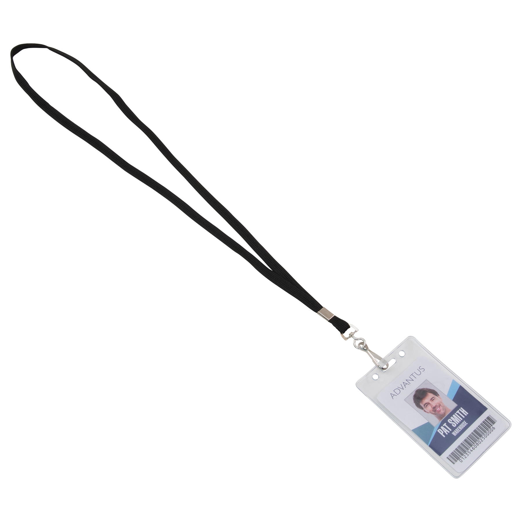 Advantus Deluxe Lanyard with J-Hook, Black, Box of 100