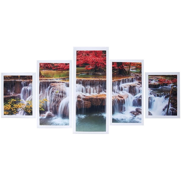 5PCS Frameless Canvas Waterfall Painting Wall Art Landscape Decorative Picture for Living Room Home Decor