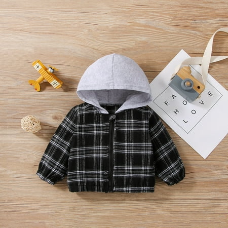 

NIUREDLTD Baby Boys Girls Flannel Shirt Jacket Plaid Patchwork Long Sleeve Fall Shirt Hooded Coat Outwear