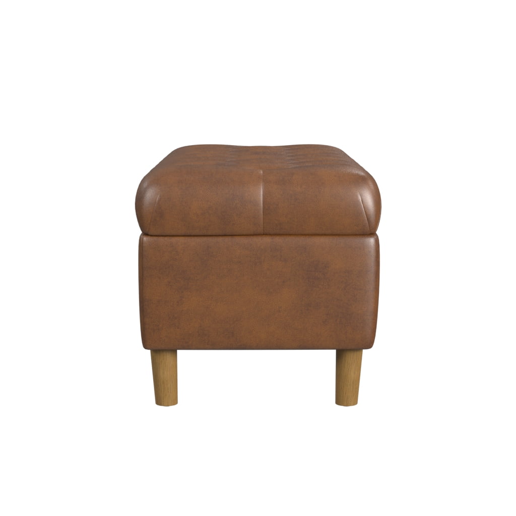 HomePop Button Tufted Storage Bench, 40"W x 18"D x 18"H, Brown Faux Leather