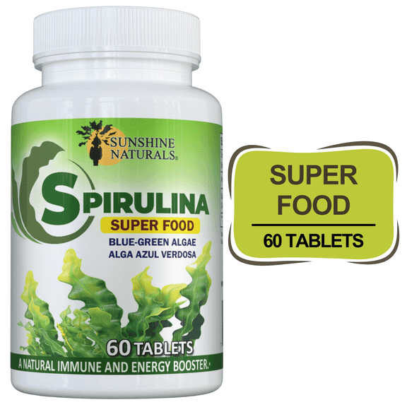 Sunshine Naturals Spirulina Algae Dietary Supplement, 60 Tablets, 500 mg, Superfood, Natural Immune Booster