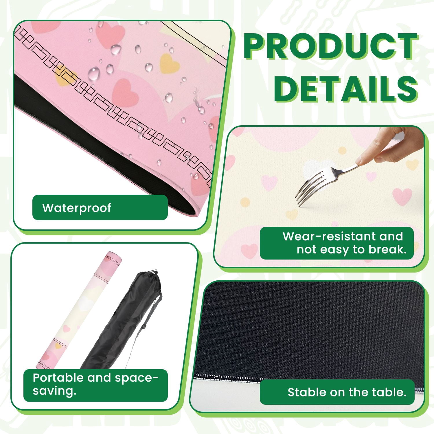 Mahjong Mat 31.5" x 31.5" Cute Pastel Pink Ice Cream Cupcake Hearts Clouds Non-Slip Noise Reduction American Mahjong Tiles Table Cover for Dominoes Poker Card Board Games Gift