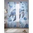 thumbnail image 2 of Coastal Blue Sheer Curtains 96 Inch Long 2 Panels, Sea Turtles Jellyfish Corals Summer Marine Life Light Filtering Rod Pocket Curtains, Sheer Voile Drapes for Living Room Bedroom, 52"x96", 2 of 8