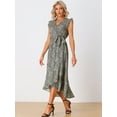 thumbnail image 4 of DARING DIVA Wrap Belted Ruffles Floral Midi Sundress XS Black, 4 of 6
