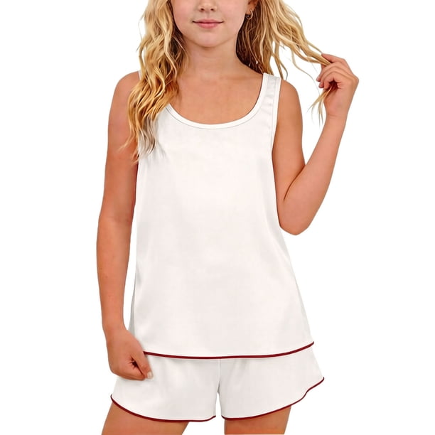 Estilo Verano Conjunto de Niños de Color Sólido Cuello Redondo sin Mangas Y Pantalones Cortos Dos Piezas de Ropa de Casa para Niños