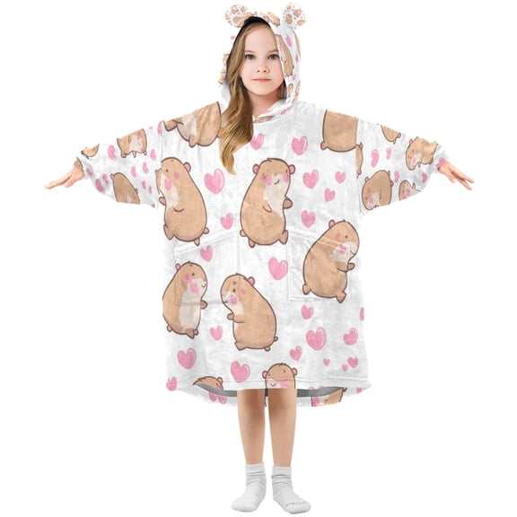 Wearable Blanket with Sleeves and Pocket Oversized Hooded Sweatshirt 3-14 YR Capybaras and Heart S