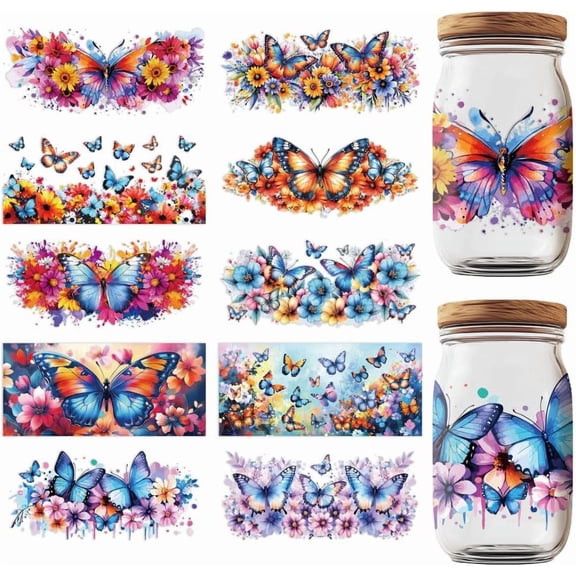 10 Sheets UV DTF Cup Wrap Transfer Stickers Butterfly Rub on Decals Insects PVC Waterproof Cup Transfer Decoration for DIY Making