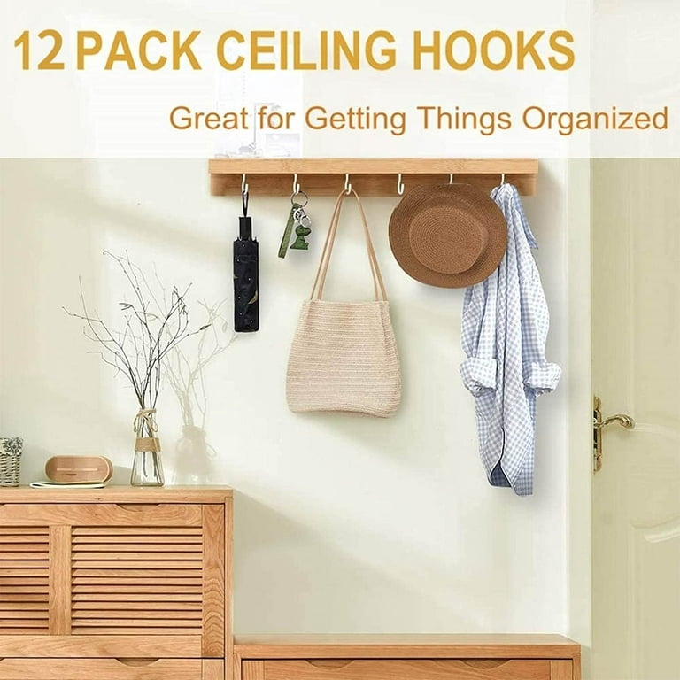 12 Pack Vinyl Coated Ceiling Hooks,Screw-in Mug Hooks,Multi-Function Wall  Hooks Kitchen Hooks Cup Hooks for Indoors Outdoors (White, 1-1/4 Inch)