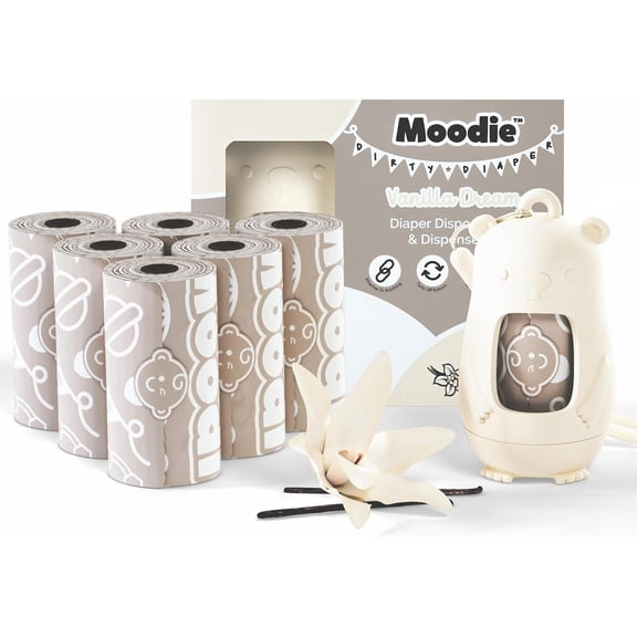 Disposable Diaper Bags Dispenser COMBO PACK | 105 VANILLA SCENTED Baby Poop Bags TOTAL | Dirty Diaper Trash Bags | Diaper Bags Disposable (VANILLA DREAM)