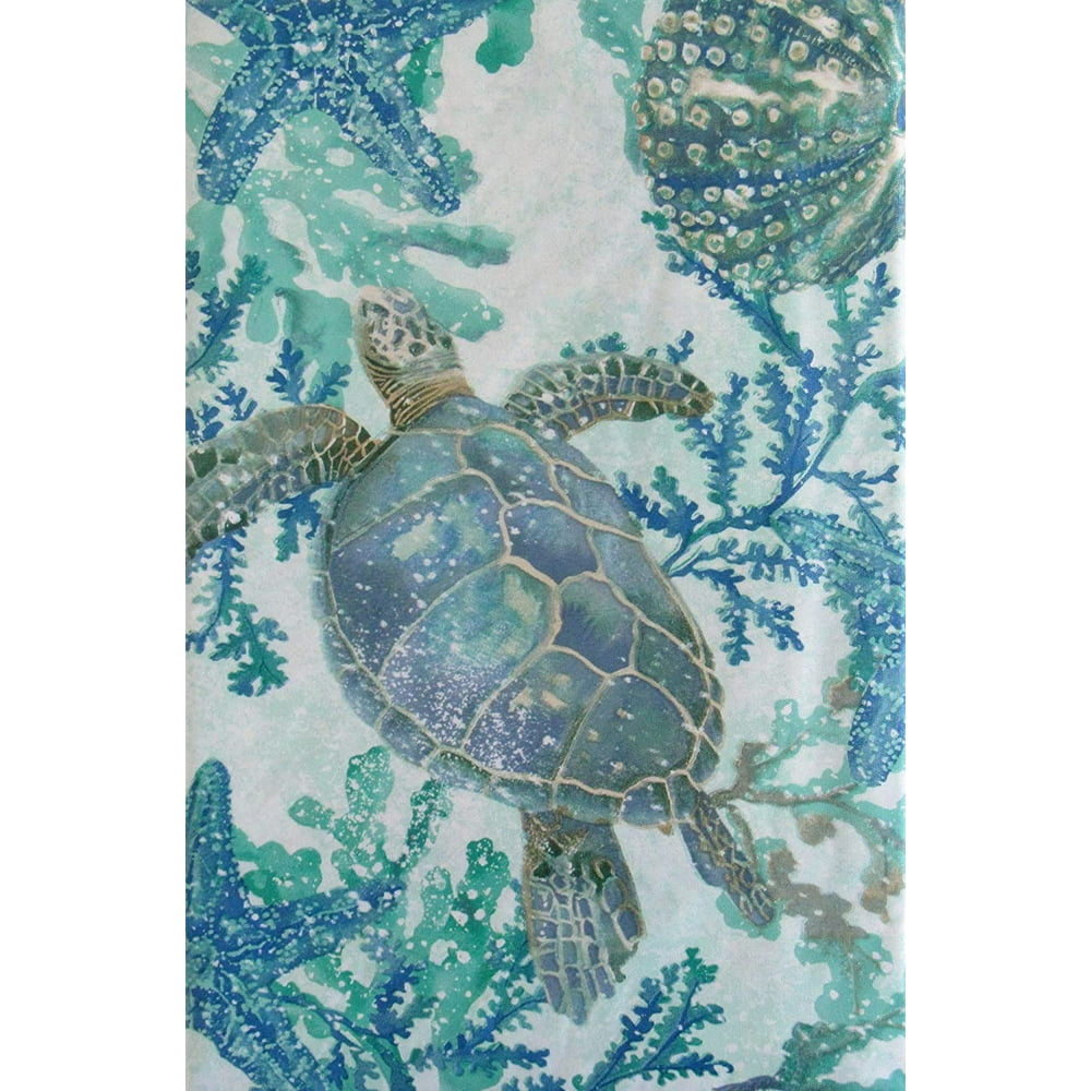 Sea Life Swimming Among Seaweed Vinyl Flannel Back Tablecloth (52