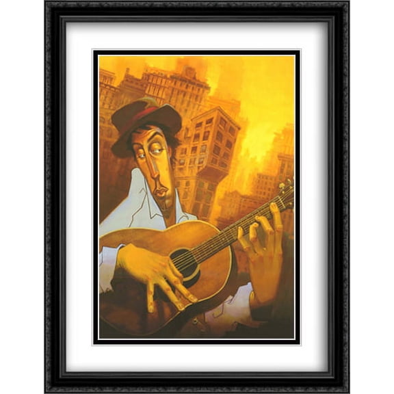 El Guitarrista 2x Matted 28x40 Large Black Ornate Framed Art Print by Justin Bua