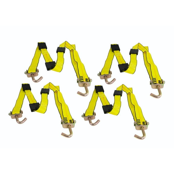 (4 Pack) 2" x 12' Replacement Over the Tire Strap w/ 2 Swivel Hooks (No Ratchet)