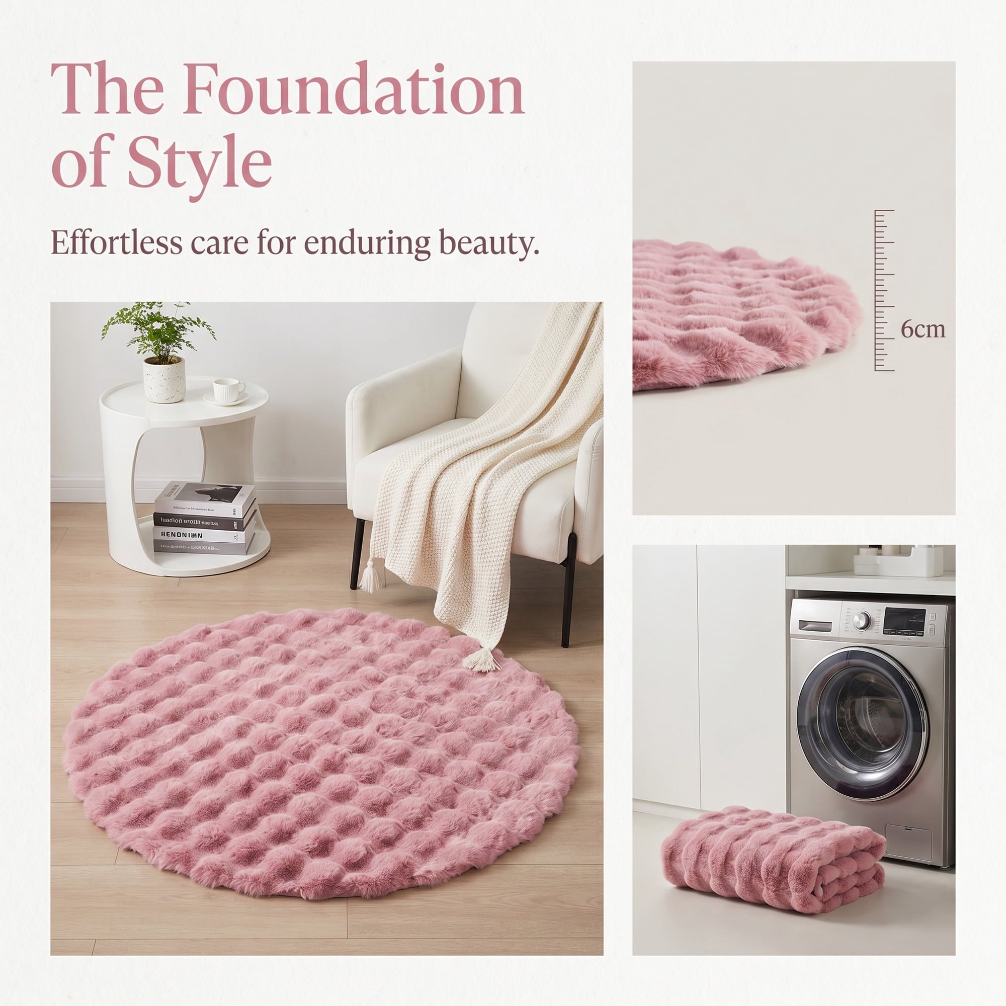 Unique Bargains Modern Geometric Round Area Rug Soft Shaggy Circle Carpet 28" x 28" Pink