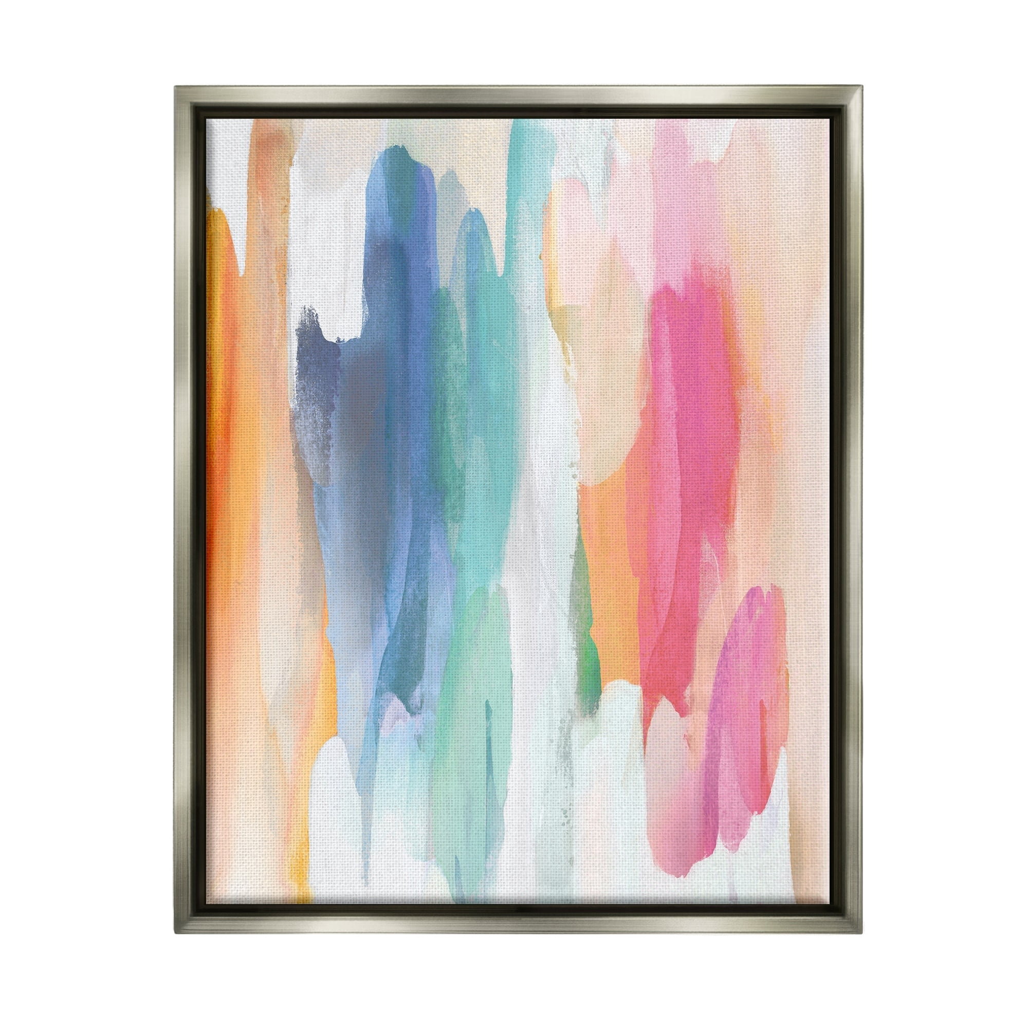 Stupell Industries Faded Rainbow Tones Layered Shape Abstraction Luster Gray Framed Floating Canvas Wall Art, 16x20, by Jackie Hanson