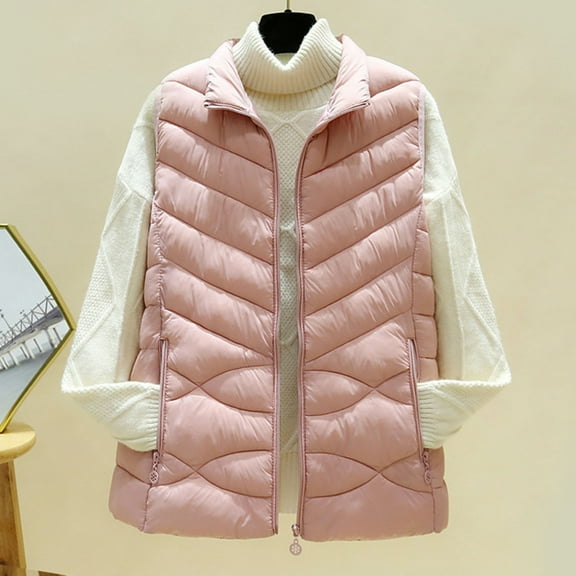Gamivast Quilted Vest Tops for Women Plus Size Lightweight Zip up Sleeveless Winter Jackets with Zipper Pockets Casual Loose Stand Collar Outerwear Fall Fashion 2025 Trendy Coats