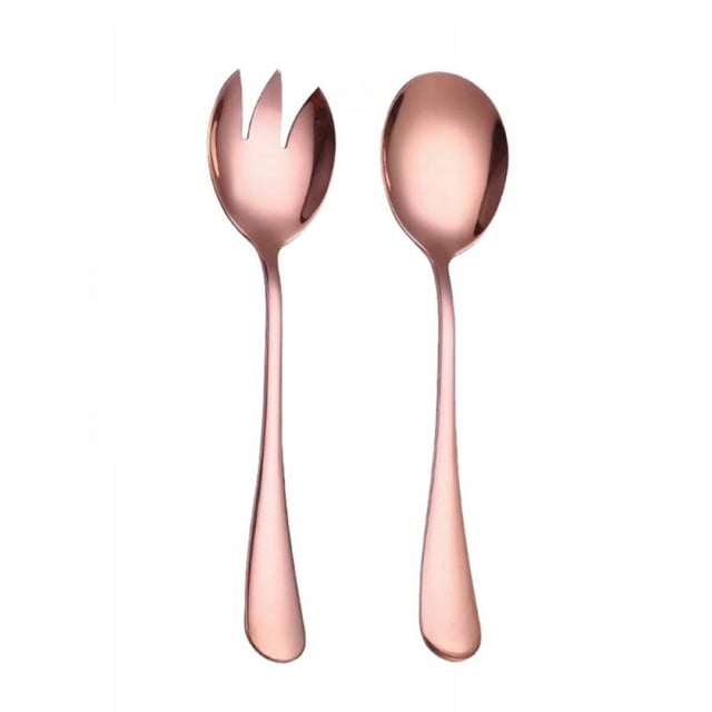 2 pcs Gold Salad Spoon Fork Stainless Steel Cutlery Set Serving Tableware Kitchen Accessories Western