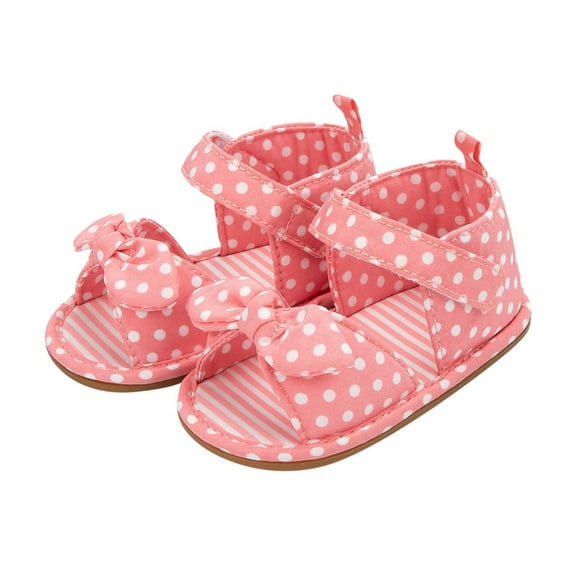 EnJoCho Girls Dot Print Sandals, Open-Toe Bowknot First Walker Shoes with Adjustable Straps, Summer Flat Toddler Footwear for Playdates & Outdoor Fun
