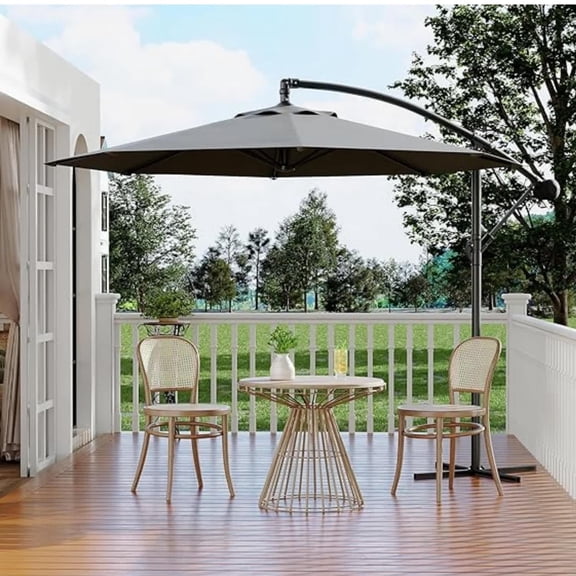 EastVita 10ft Patio Umbrella with Cantilever Design Cantilever Hanging Umbrella with Crank and Cross Base for Patio GardenGrey
