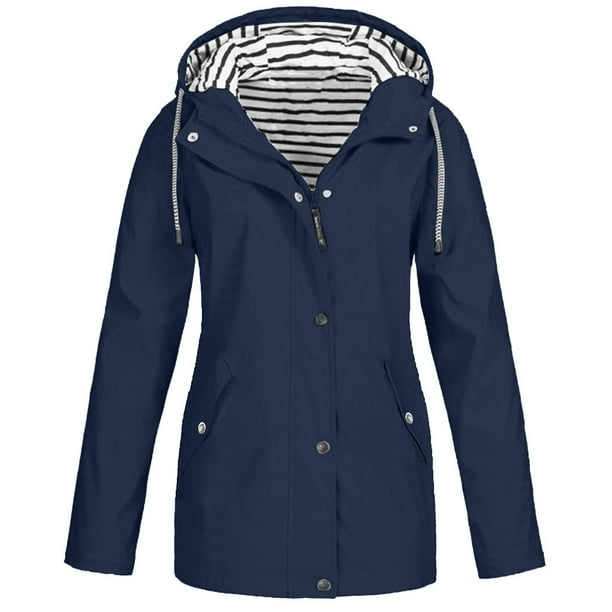 Mnycxen Women Solid Rain Jacket Outdoor Plus Size Waterproof Hooded ...