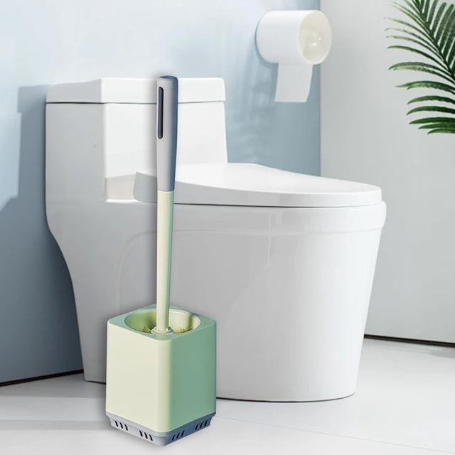 Cepillo de inodoro de esquina muerta Cepillo de limpieza de baño Inodoro Mango largo Montaje en pared Plástico Juego de cepillos de cerdas suaves con base Cepillo de inodoro con base