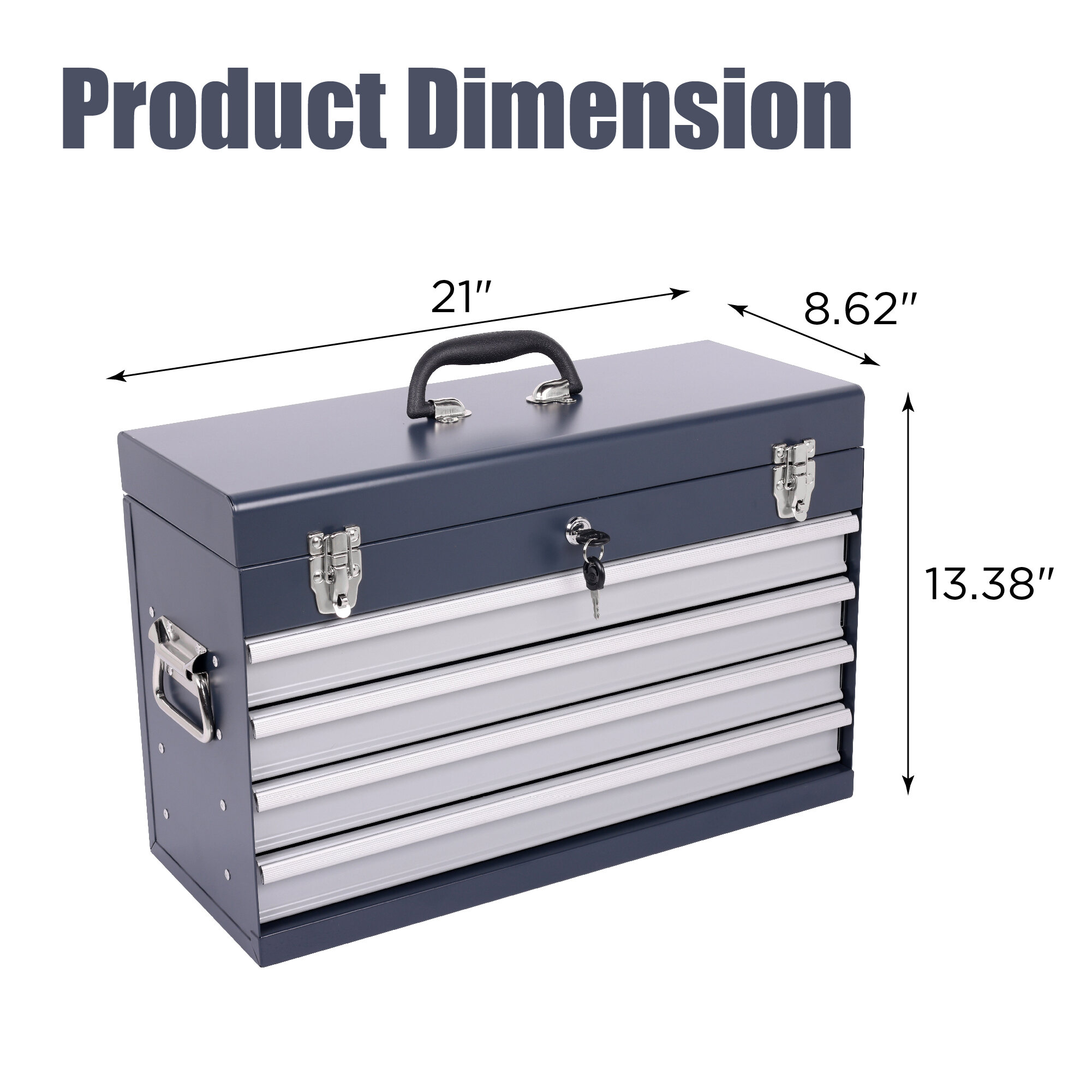 Mechanics Tool Box Heavy Duty Metal Tool Box, 21-inch, Portable Metal Tool Box with 4 Drawers, Small Tool Chest with EVA Liners, Ball Bearing Slide Drawers Locking & Powder Coated Finish, Multi-Funct