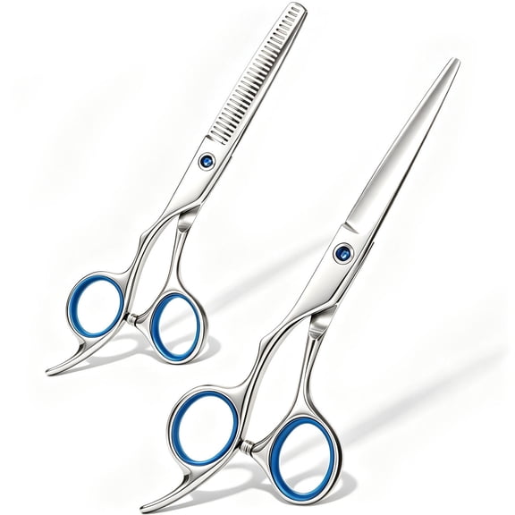 FORICOM Set of 2 Piece Hair Scissors, Professional Hair Scissors 6 Inch Edge Barber Scissors Salon Hair Shears, Made of Stainless Steel, Hand Ground Blue