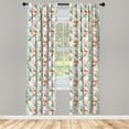 thumbnail image 3 of Ambesonne Flamingo Curtains, Hibiscus Tropic Animal, Pair of 28"x84", Coral Deep Sky Blue Green, 3 of 5