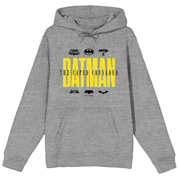Batman 85th Mashup Caped Crusader Logos Long Sleeve Gray Heather Adult Hooded Sweatshirt-Medium