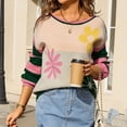 thumbnail image 6 of Tnhcen Women's Floral Knit Sweater Round Neck Acrylic Top Loose Fit Casual Pullover Soft Comfort Wear Floral Pattern Knitwear S-XL, 6 of 9