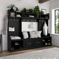 thumbnail image 2 of Bowery Hill 40" Engineered Wood Shoe Storage Bench with Shelves in Black Oak, 2 of 10